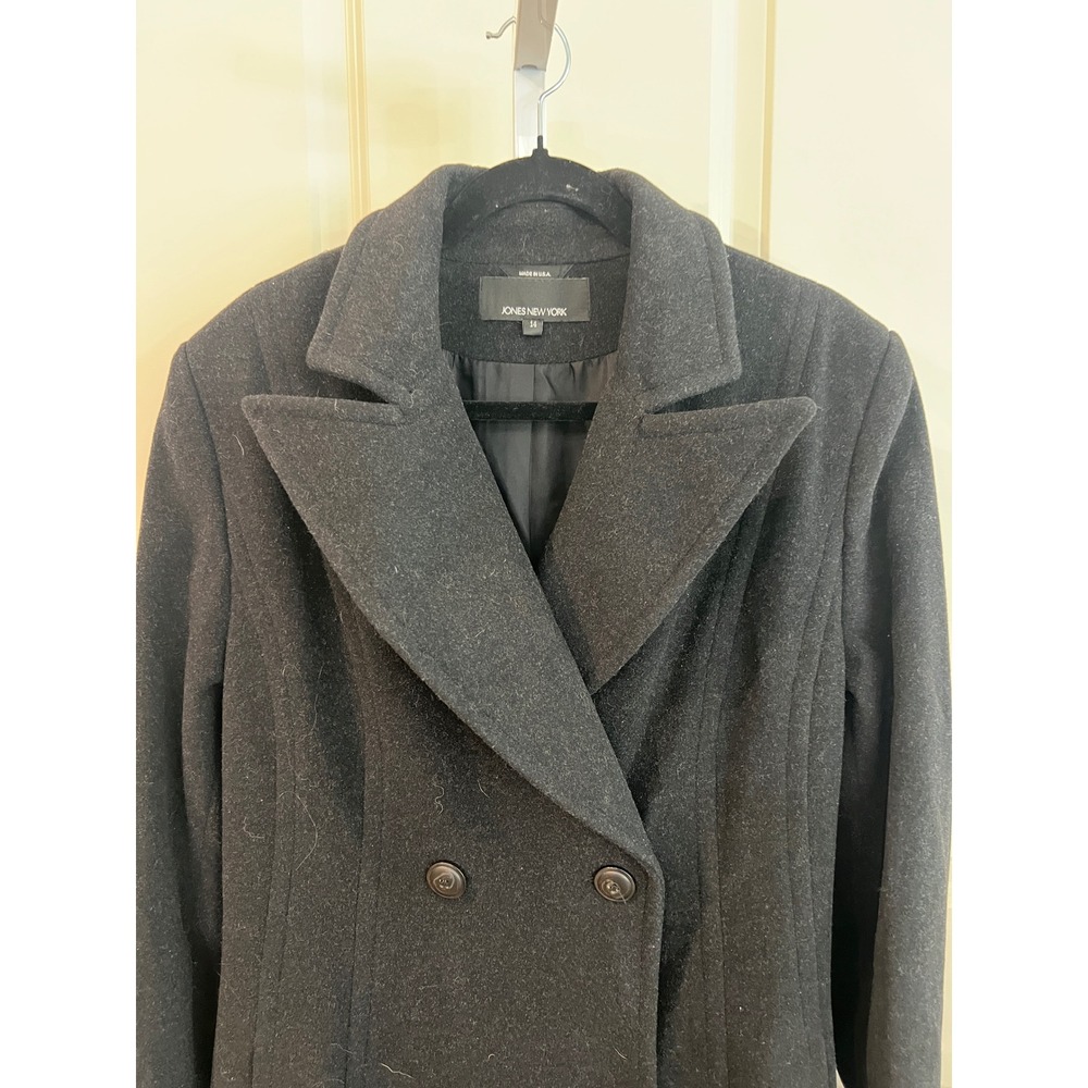 NWT Jones New York Cashmere Wool Blend Maxi Coat Charcoal Black Womens 14 - Picture 4 of 9